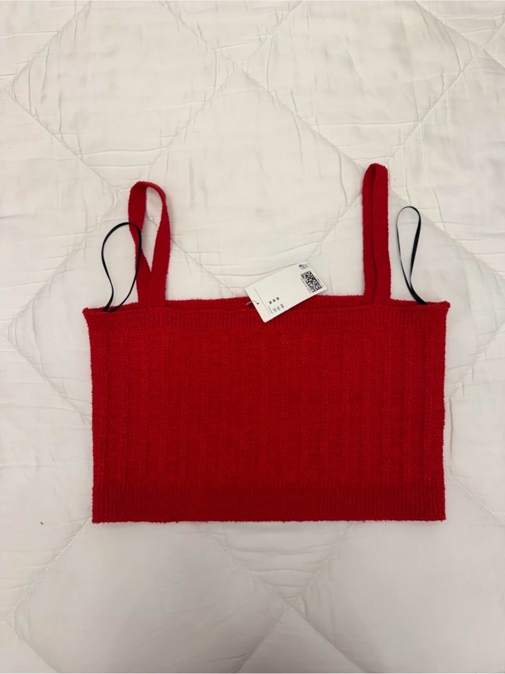 h&m red ribbed knit cropped tank top